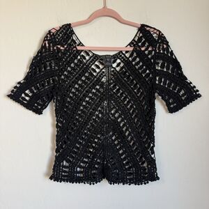 Lovestitch Womens S Black Open Crochet Whimsigoth Fairy Grunge Top Gothic